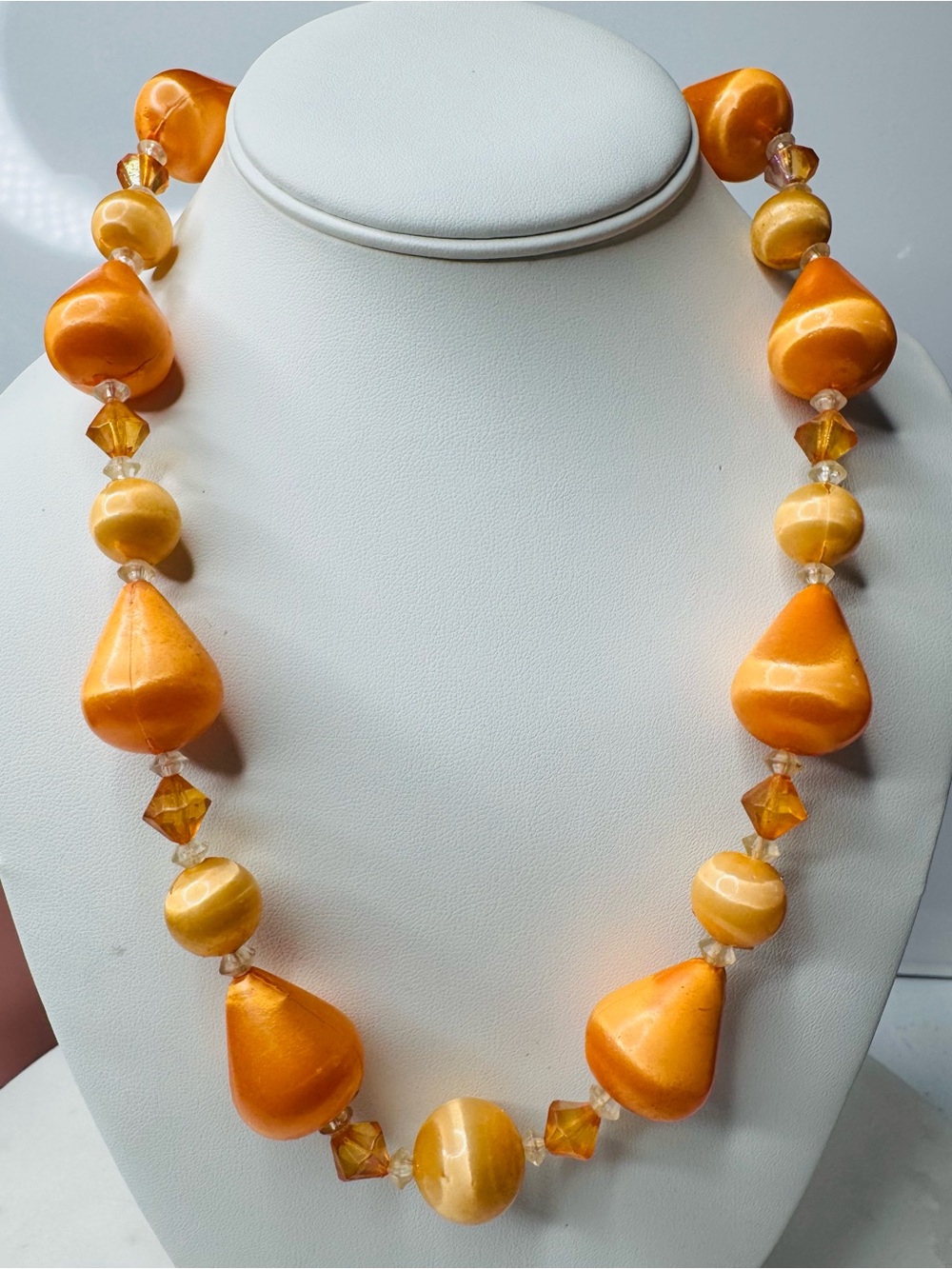 Silk bead signed Japan two tone orange necklace